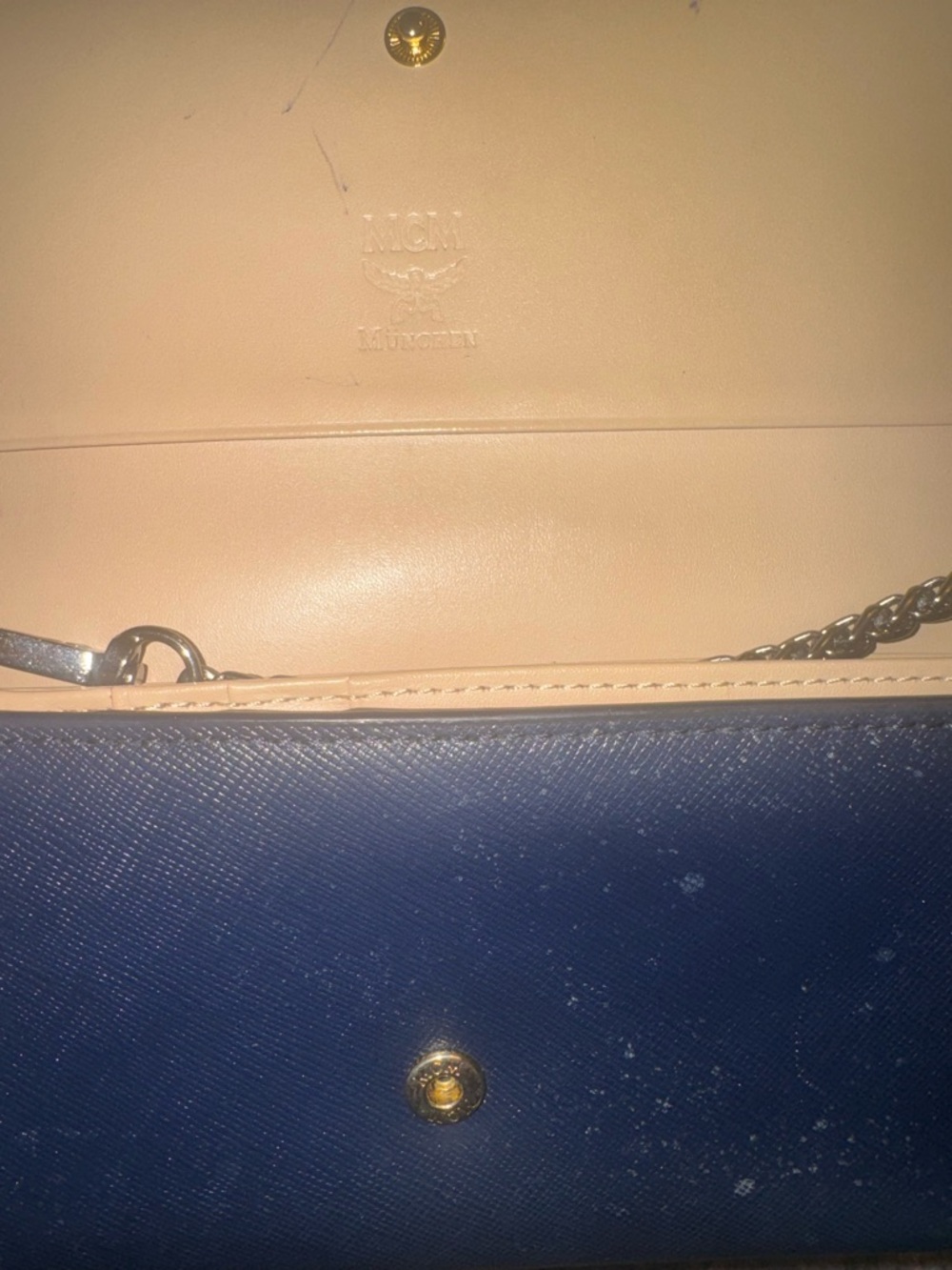 MCM Navy Blue Leather Wallet on chain EUC - Picture 9 of 11